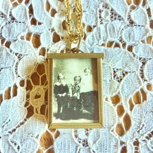 Brass Memory Box Necklace Gold Tone Vintage Chain